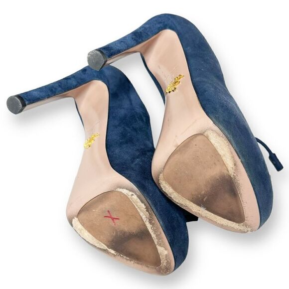 PRADA Calzature Donna Blue Suede Lace Up Suede Platform Heels Pumps Women’s 38 - Picture 6 of 12